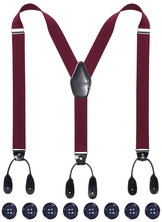 كاجير حمالات كاجير الرجالية القابلة للتعديل ذات الأطراف المزودة بأزرار - حمالات توكسيدو مرنة على شكل حرف Y مع أطراف من الجلد المتين بأزرار (لون أحمر خمري) - Image 1